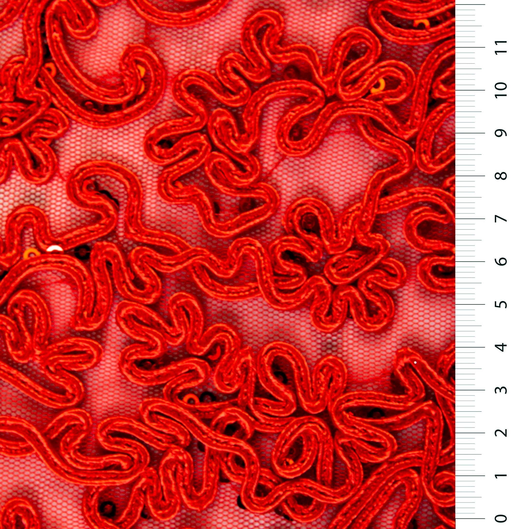 Coral Thick Cord Sequin Embroidered Tulle Fabric | Burç Fabric