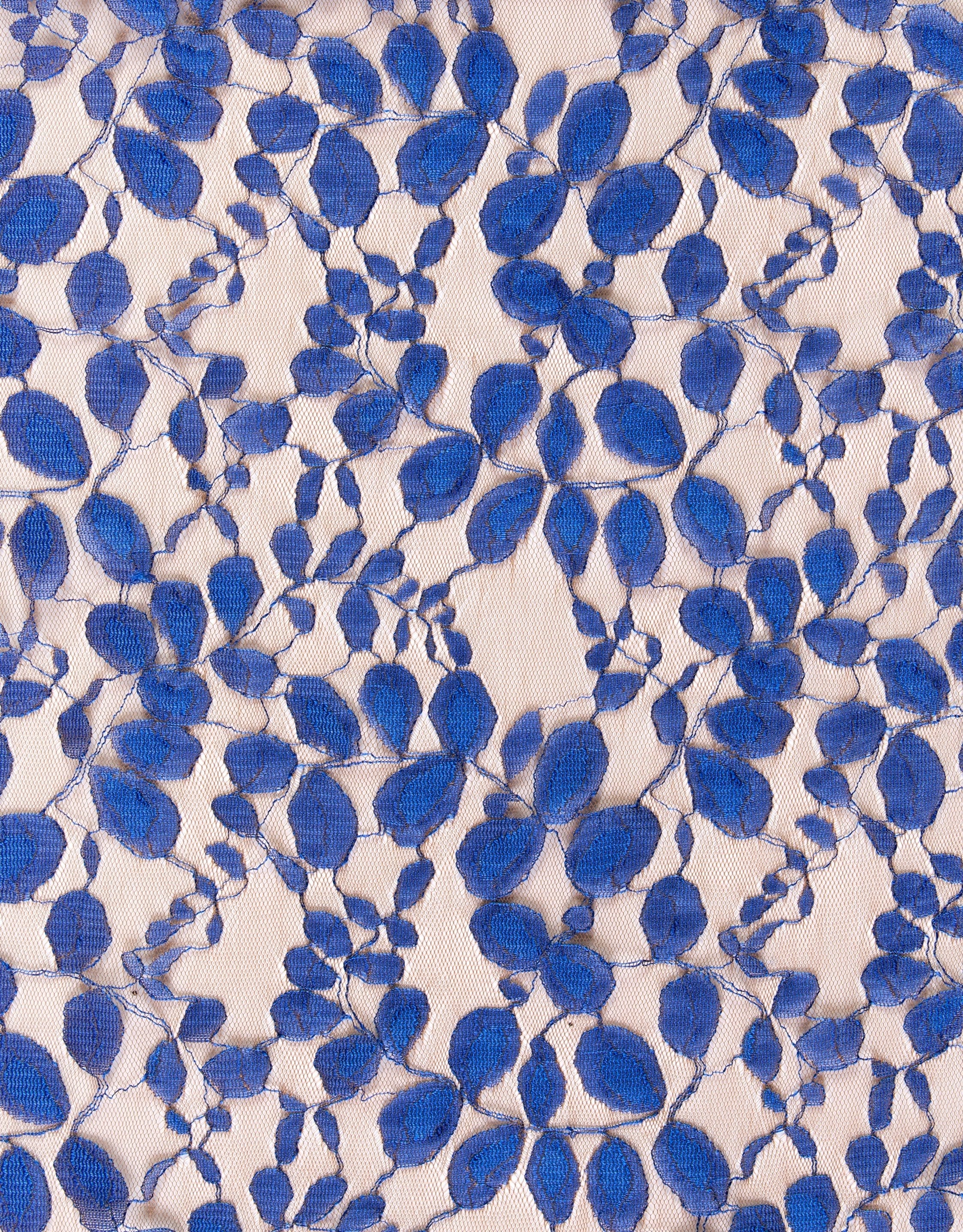 Blue Leaf Design Lace Embroidery Knitted Fabric | Burç Fabric