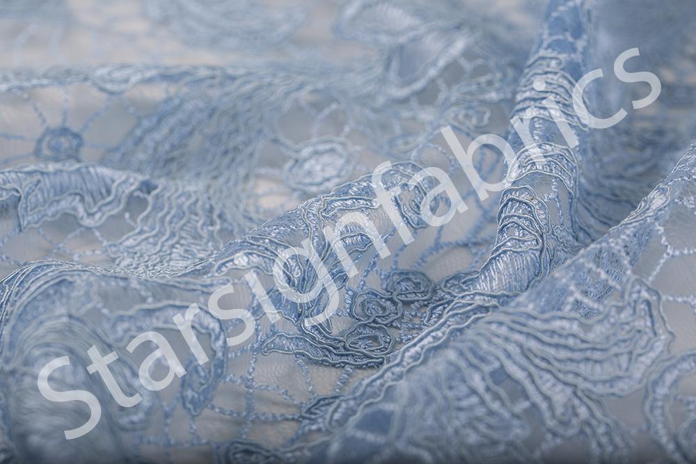 Floral Design Cord Thread Embroidered Fabric