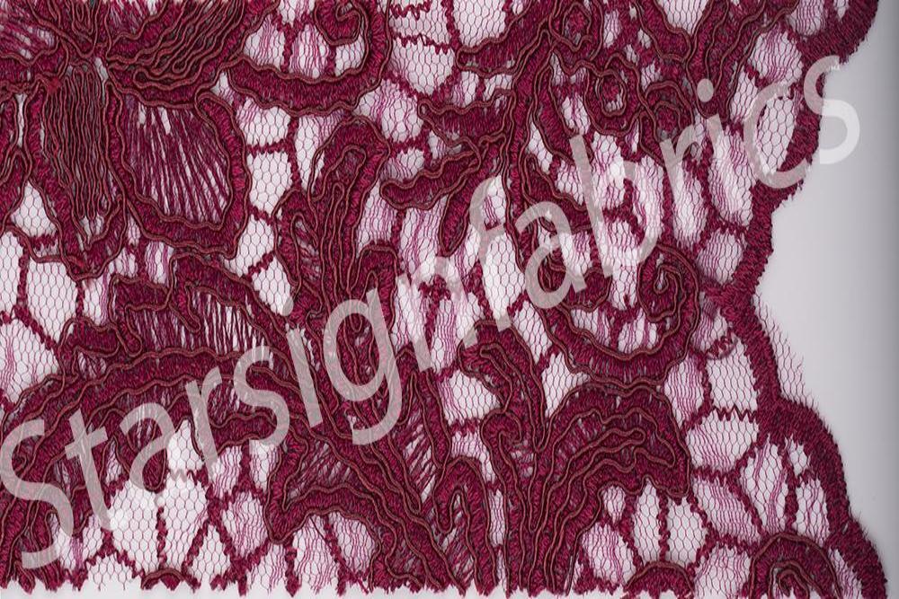 Floral Design Cord Thread Embroidered Fabric