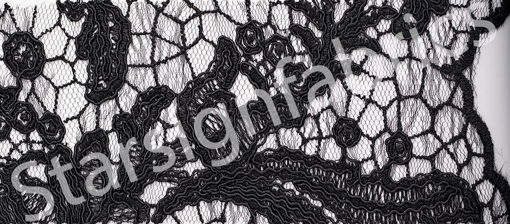 Floral Design Cord Thread Embroidered Fabric