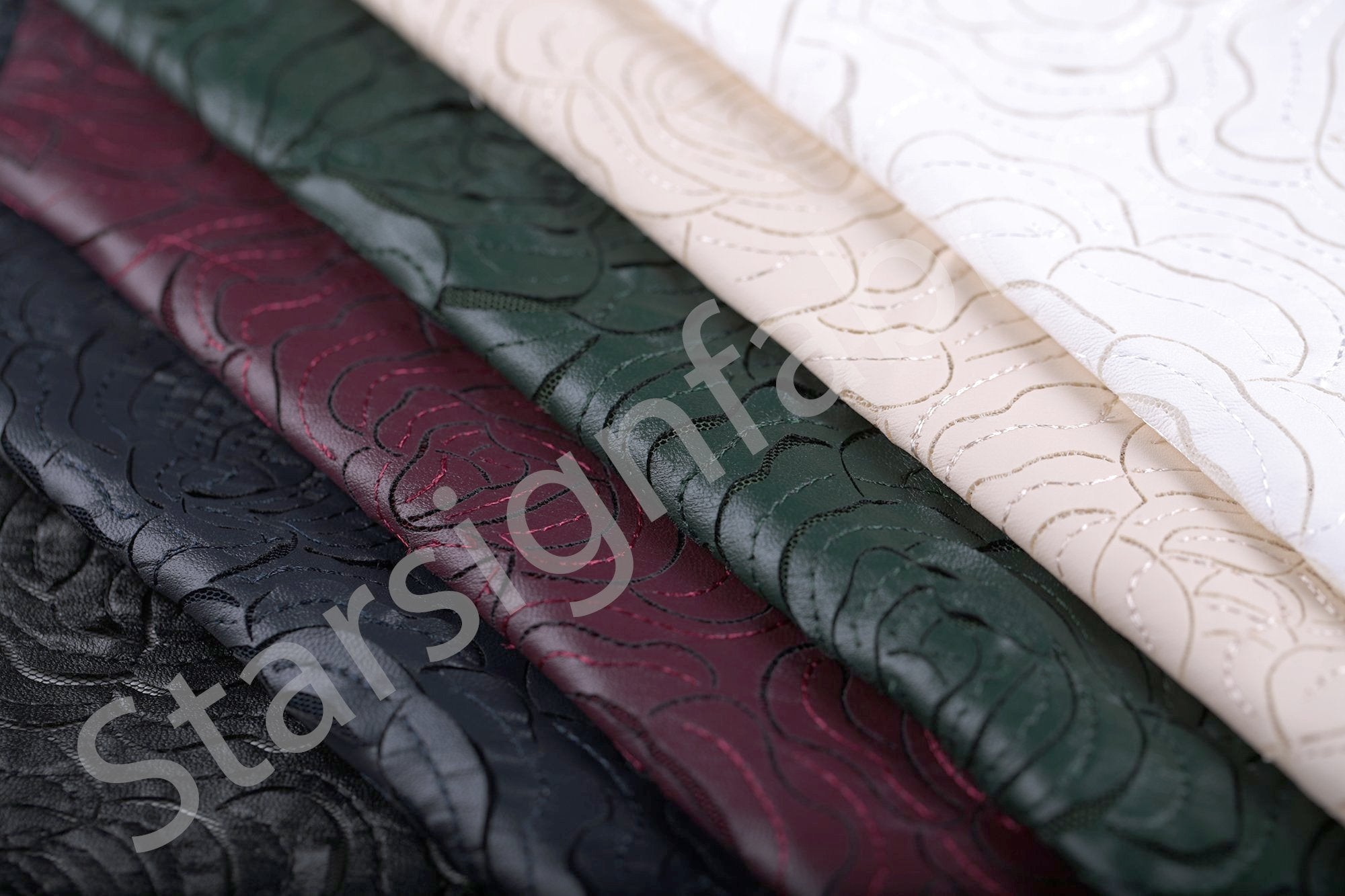Tokyo Style Laser Cut Faux Leather Rose Pattern Fabric