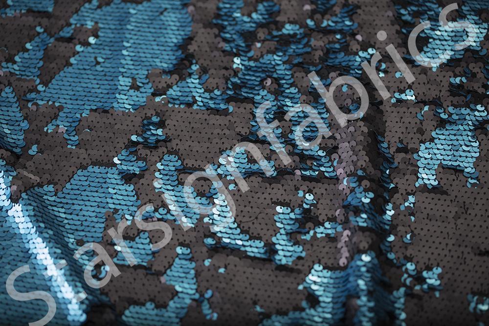 Turquoise Mediterranean Style Mermaid Sequin Embroidered Fabric | Burç Fabric