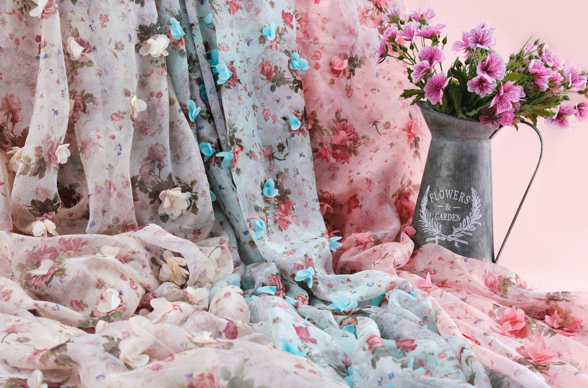 3D Flower Print Design Embroidery Woven Fabric | Burç Fabric