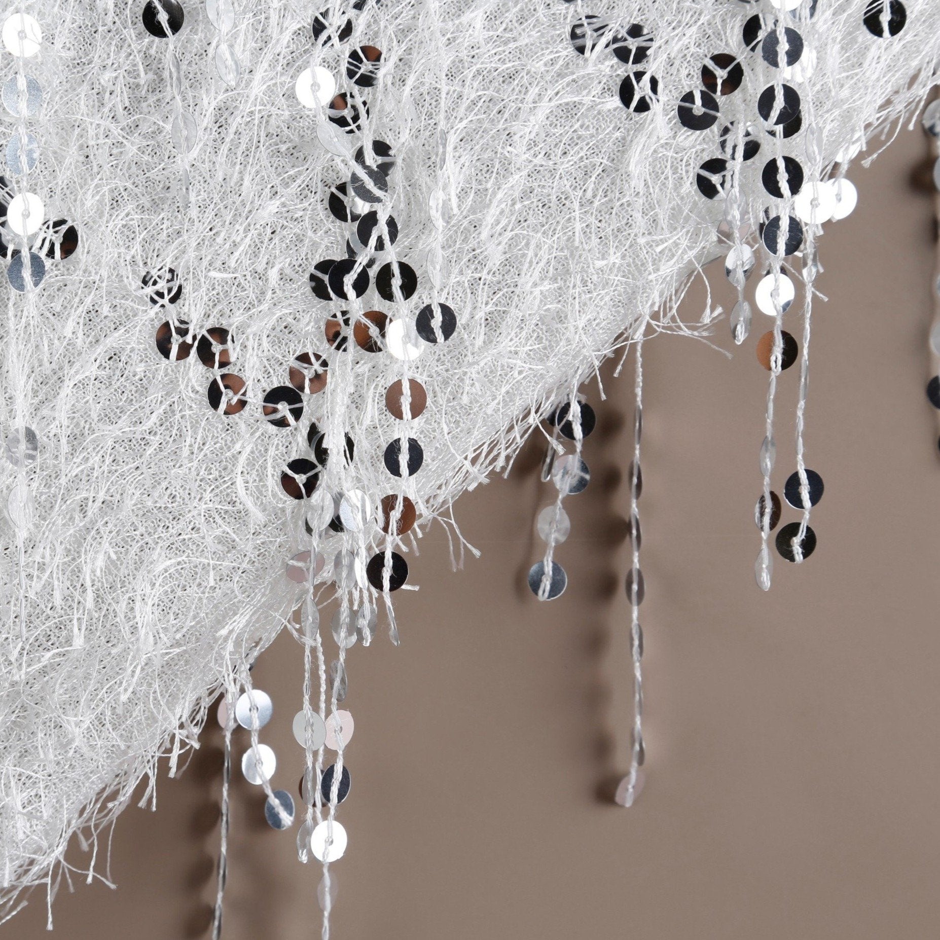 White Pile Thread Fringed Sequin Embroidered Fabric | Burç Fabric