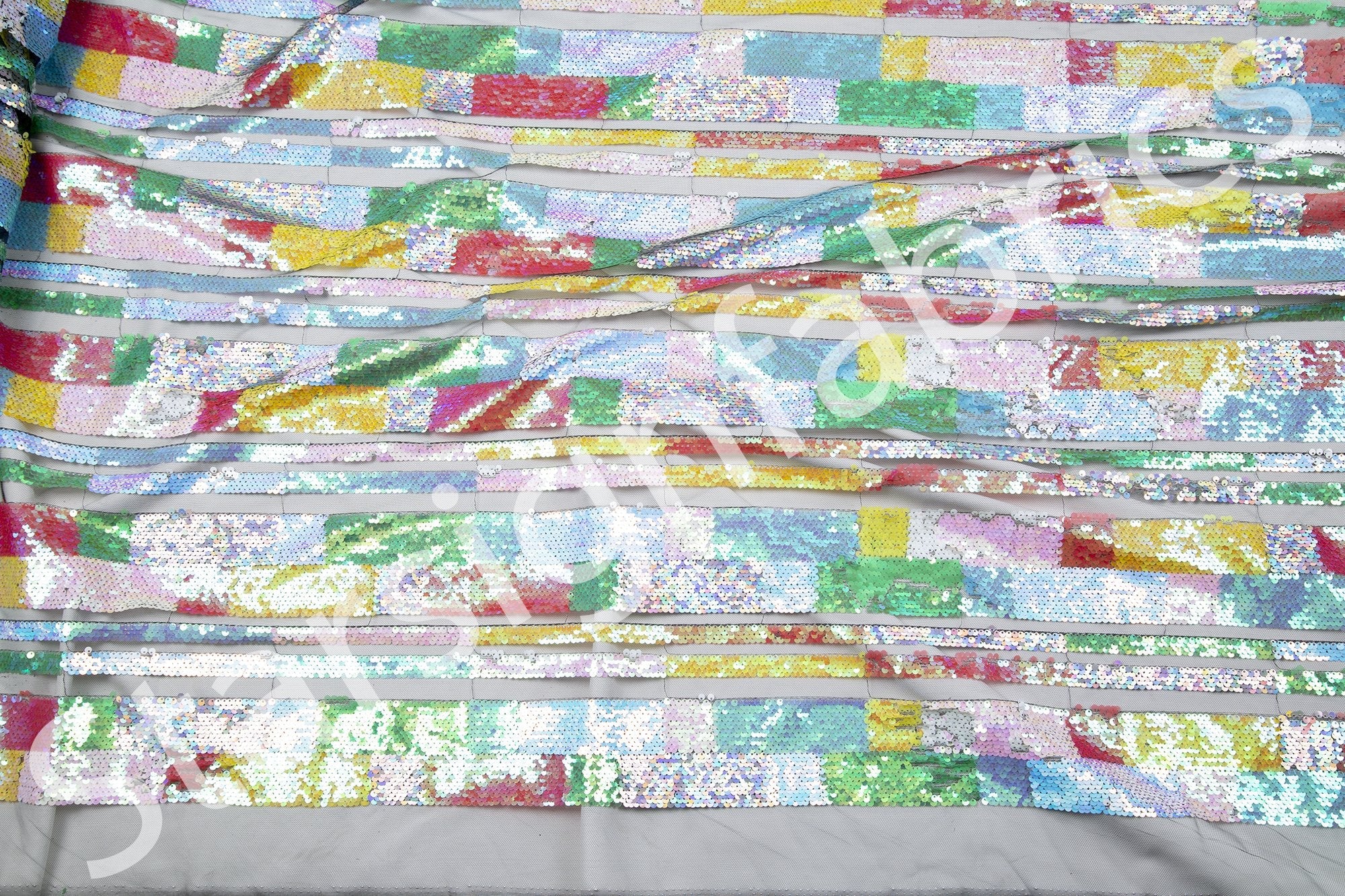 Geo Design Transparent Stripe Sequin Embroidered Tulle Fabric | Burç Fabric