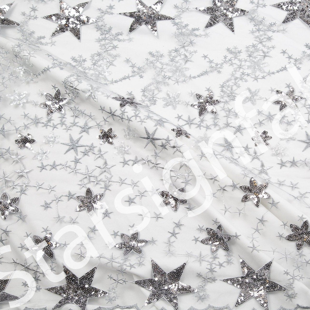 80's Disco Style Shiny Star Sequin Embroidered Fabric