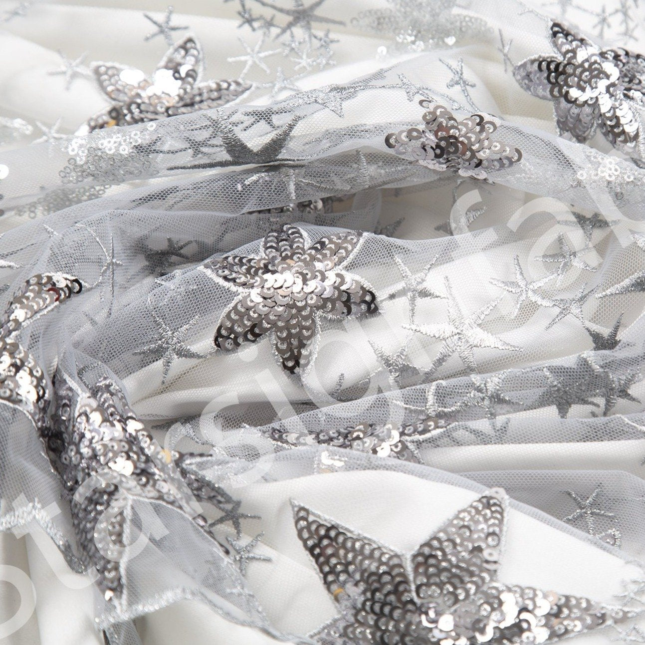 80's Disco Style Shiny Star Sequin Embroidered Fabric