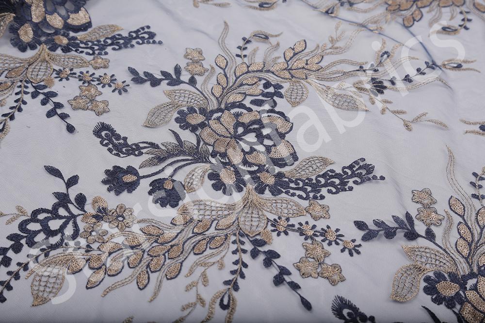 Henna Style Shiny Glitter Floral Sequin Embroidered Fabric