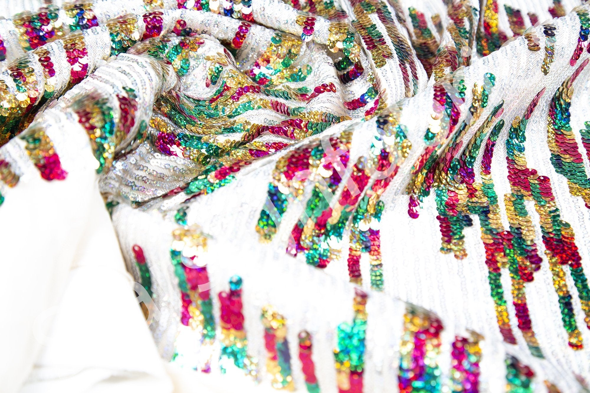 Waterfall Design Multicolor Mermaid Sequin Embroidery Fabric | Burç Fabric