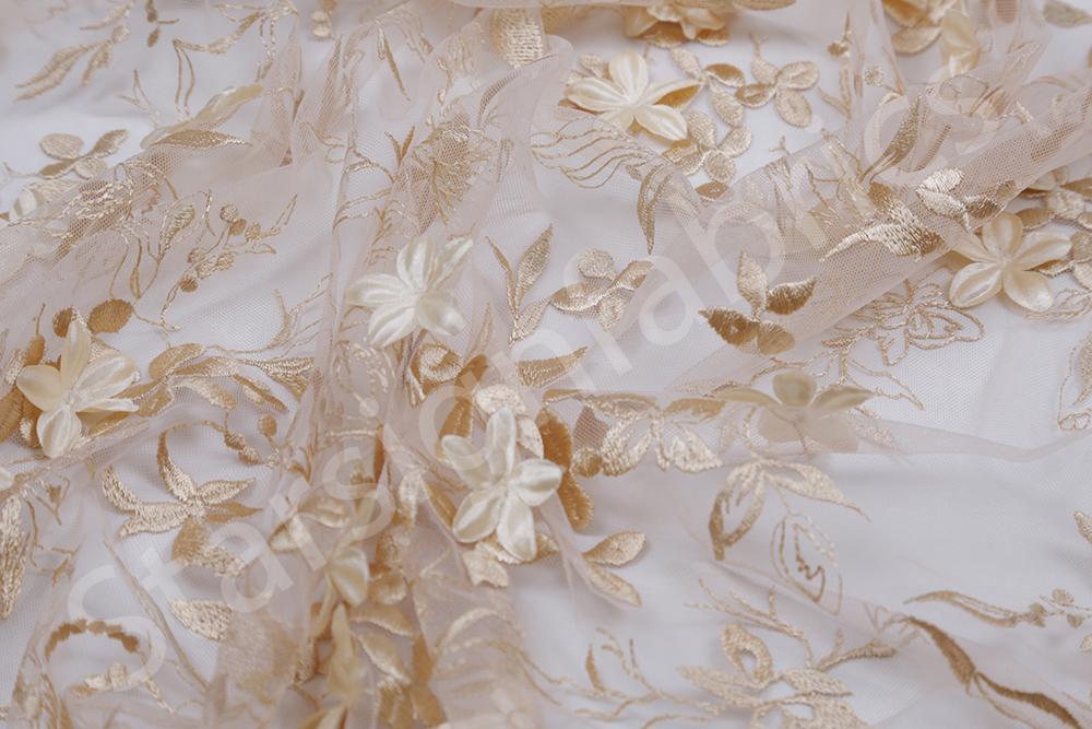 3D Chiffon Floral Embroidery Fabric