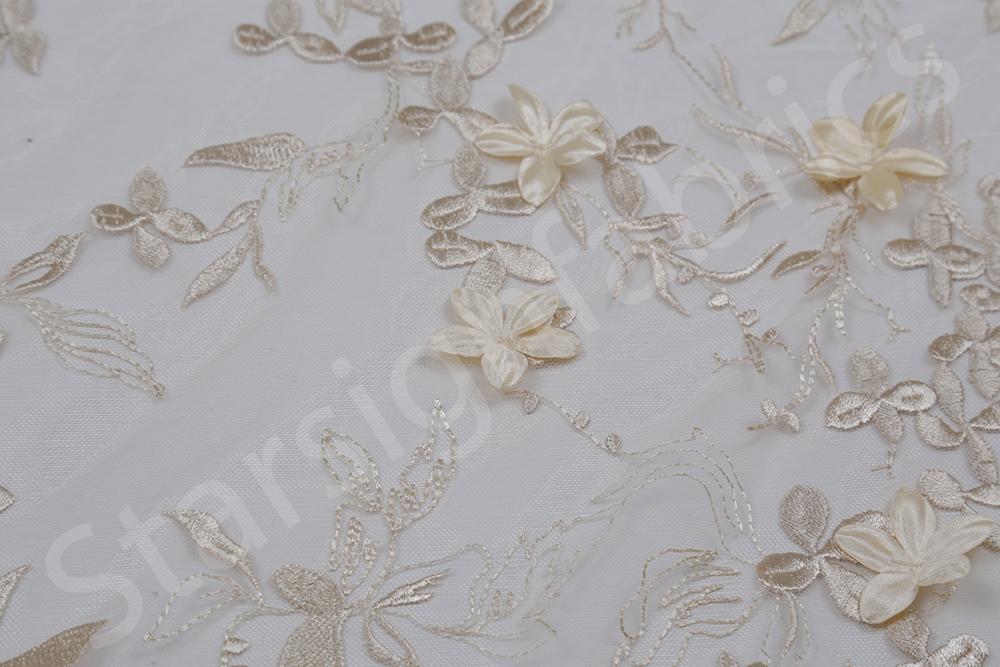 3D Chiffon Floral Embroidery Fabric