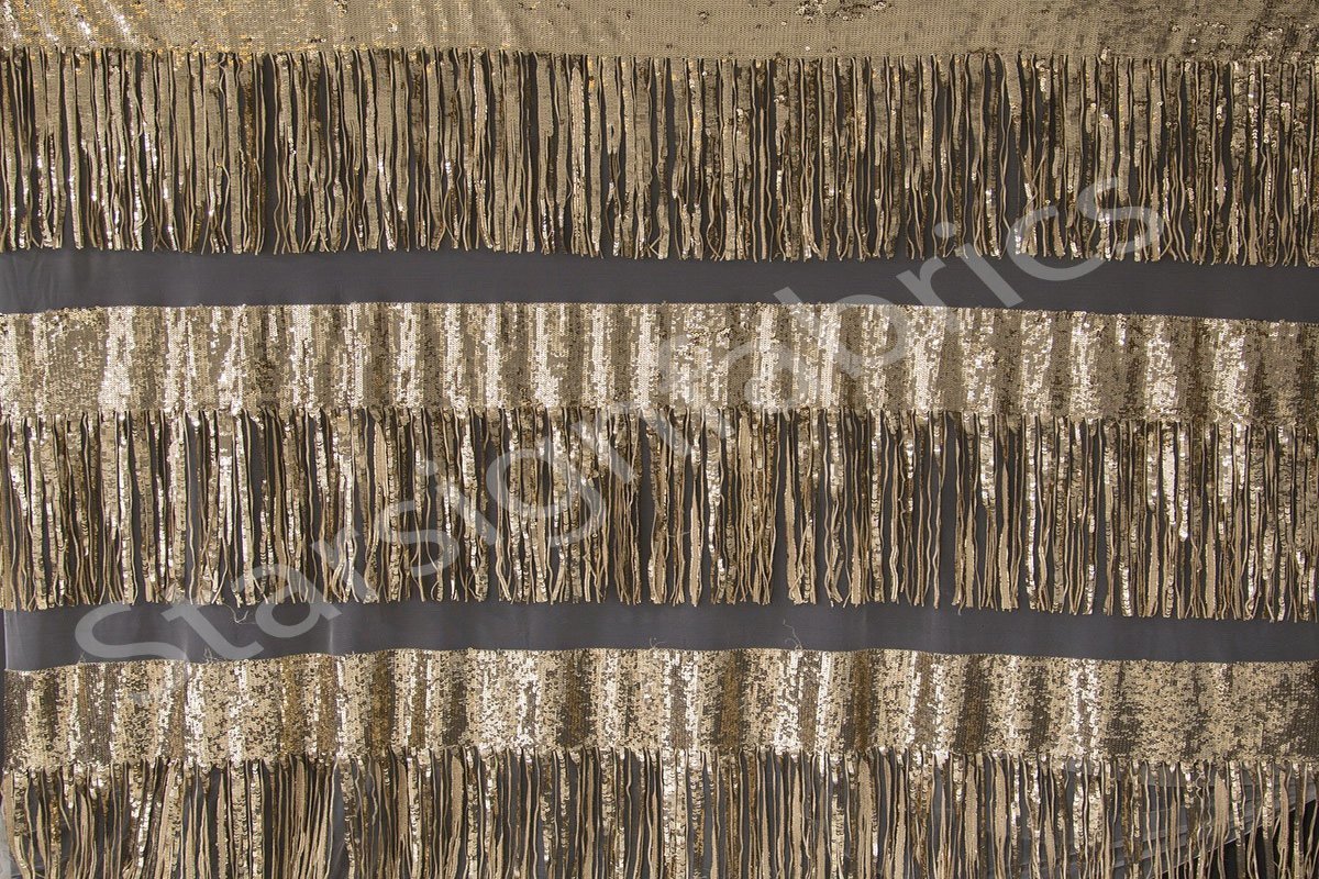 Powder 3D Fringed Trim Design Sequin Embroidery Tulle Fabric | Burç Fabric