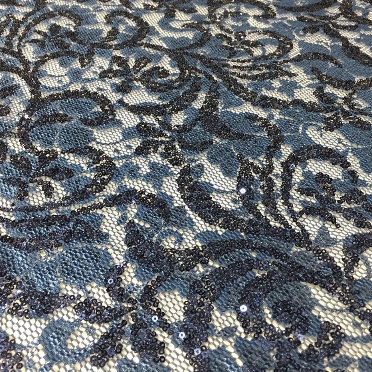 Flower Pattern Sequin Lace Embroidery Fabric | Burç Fabric