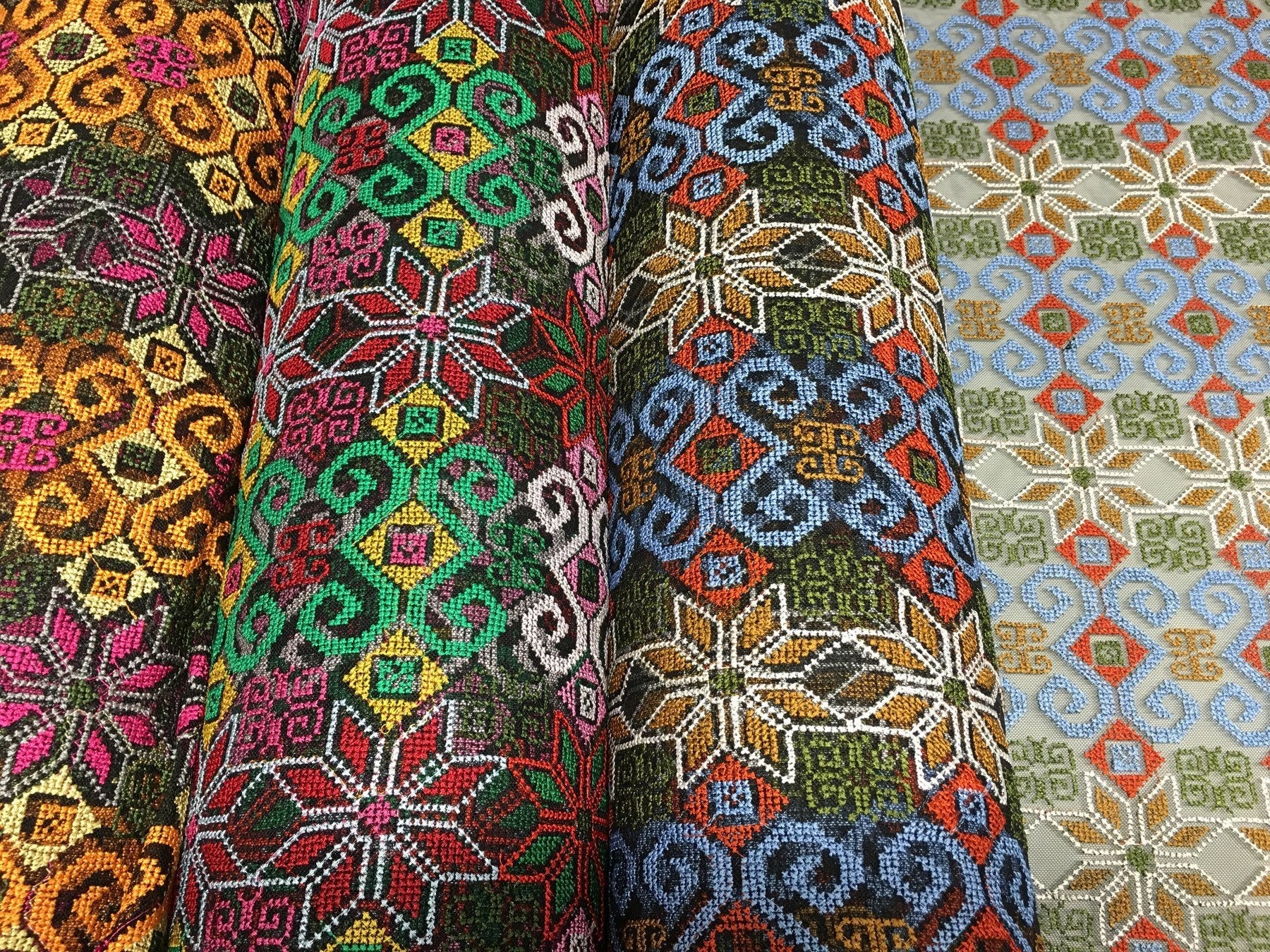 Aztec Design Knitted Thread Embroidered Fabric | Burç Fabric