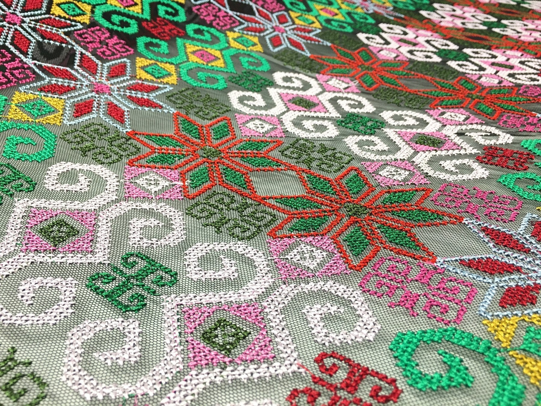 Aztec Design Knitted Thread Embroidered Fabric | Burç Fabric