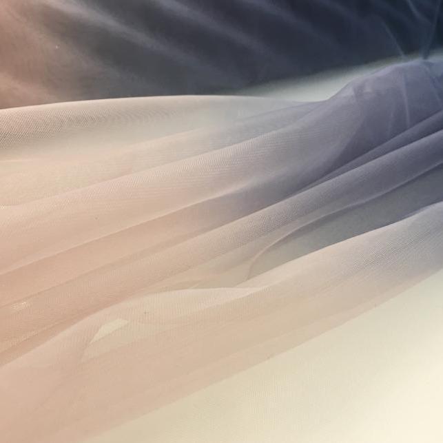 Salmon-Navy Blue Ombre Color Transition Micro Knit Tulle Fabric | Burç Fabric