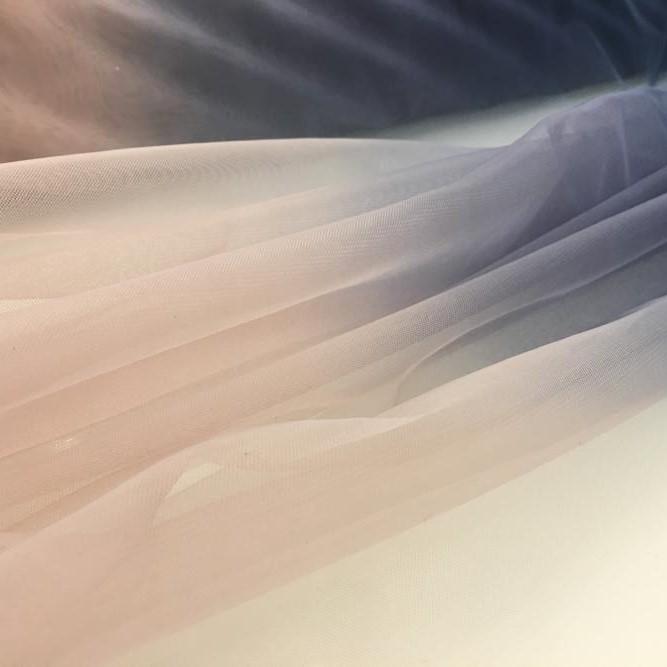 Salmon-Navy Blue Ombre Color Transition Micro Knit Tulle Fabric | Burç Fabric
