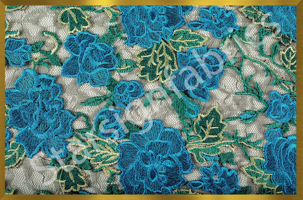 All Blue Rose Patterned Lace Embroidery Fabric | Burç Fabric