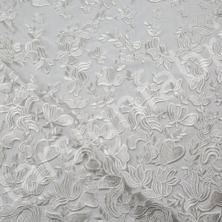 Ivory Flower Garden Foil Embroidered Wedding Dress Fabric | Burç Fabric