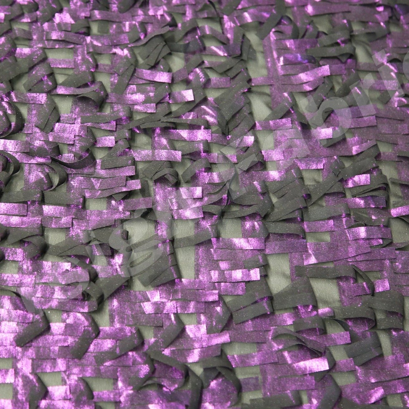 3D Fringed Design Black Base Hologram Trim Chiffon Embroidery Green Fabric