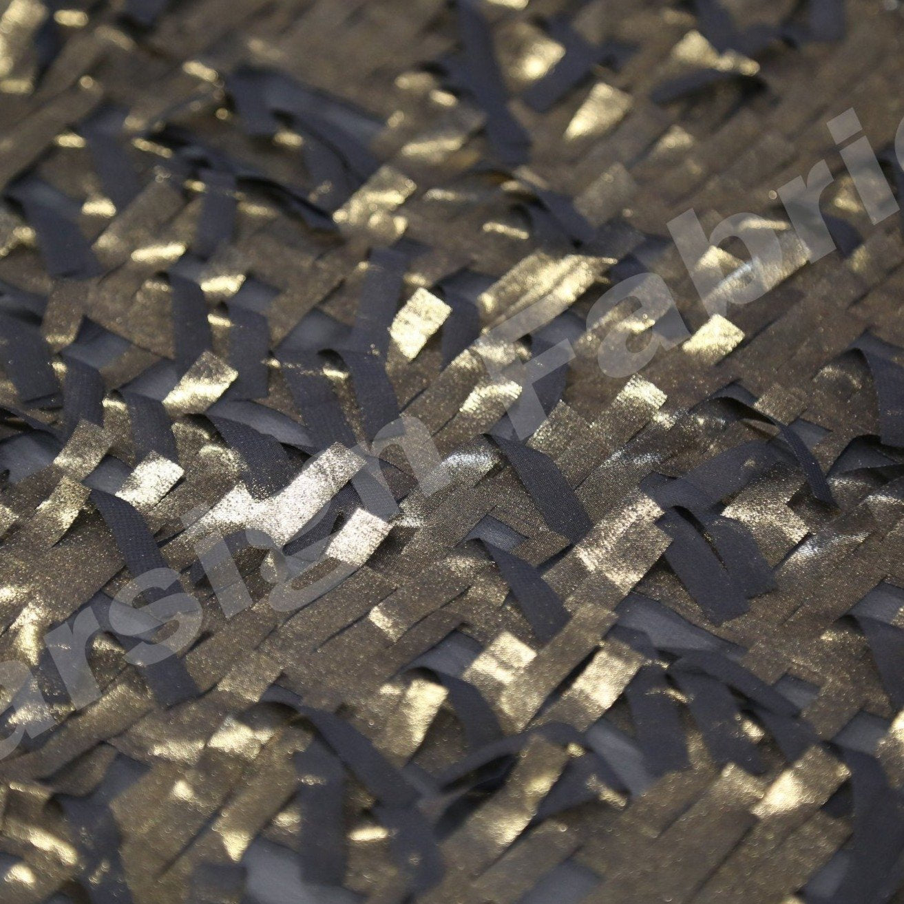 3D Fringed Design Black Base Hologram Trim Chiffon Embroidery Green Fabric