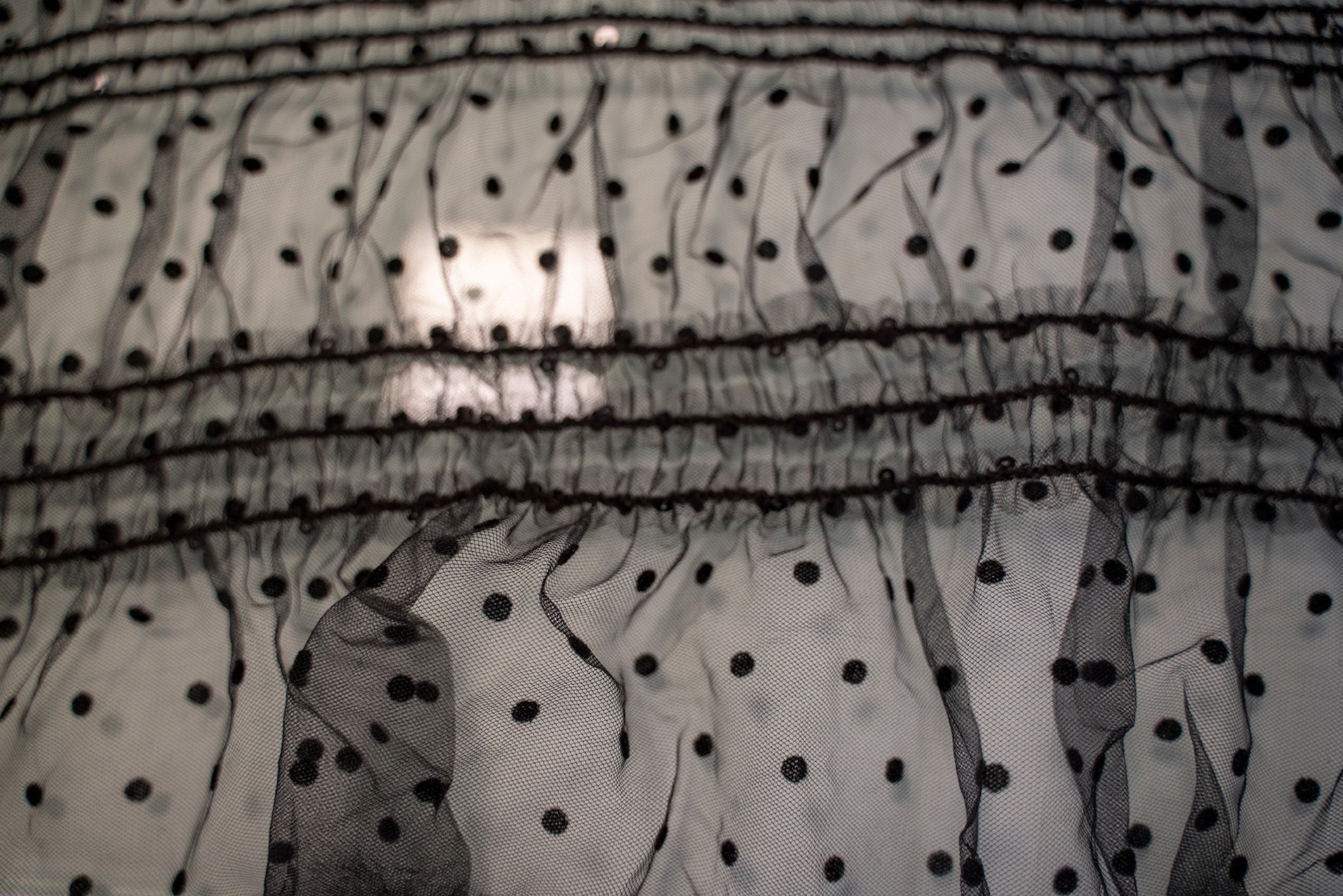 PLEATED SEQUINED FABRIC ON BLACK POOL TULLE