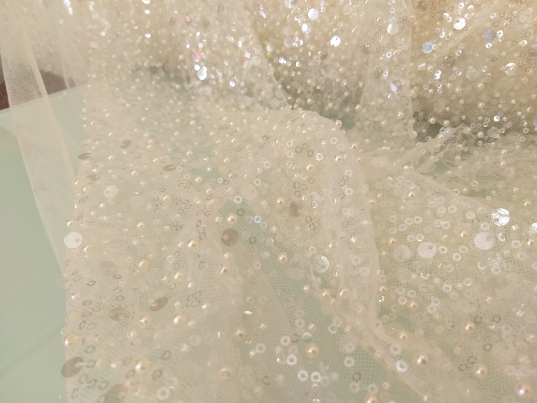 BL-001A DENSE SEquined PEARL AND CUT BEADED FABRIC