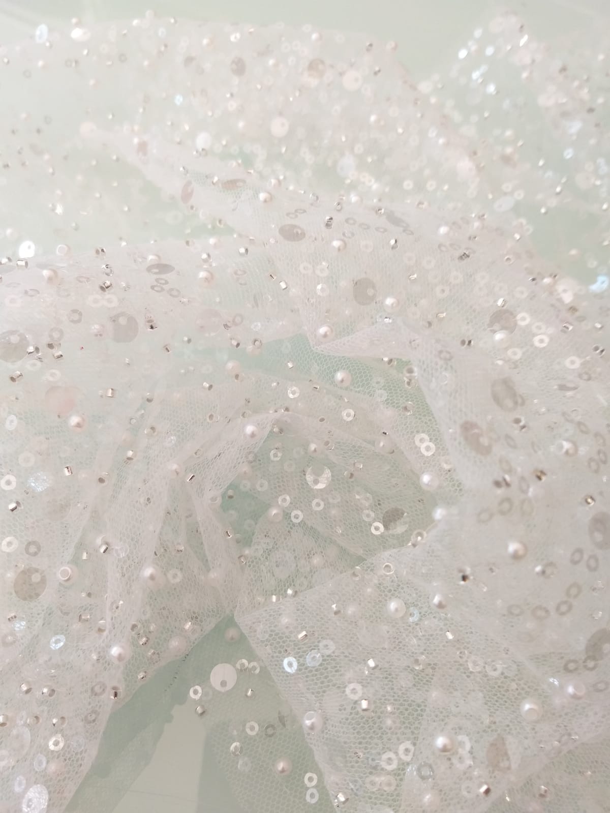 BL-001A DENSE SEquined PEARL AND CUT BEADED FABRIC