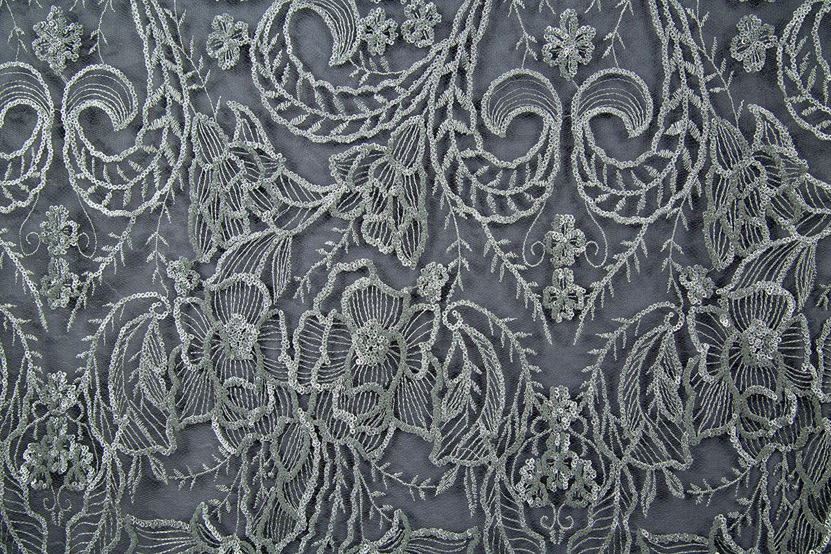 Abstract Design Shiny Thread Embroidered Sequin Fabric