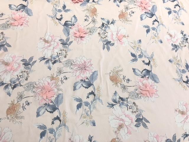 Blue 3D Flower Print Design Embroidery Woven Fabric | Burç Fabric