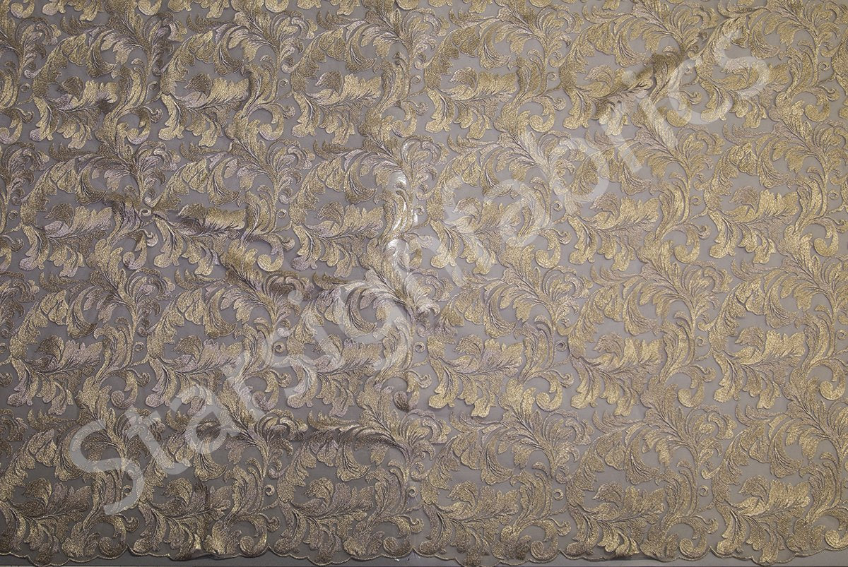 Curvy Leaf Design Thread Embroidery Fabric