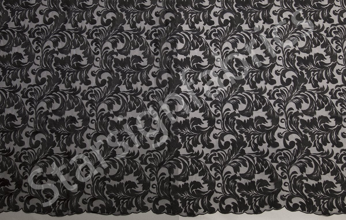 Curvy Leaf Design Thread Embroidery Fabric