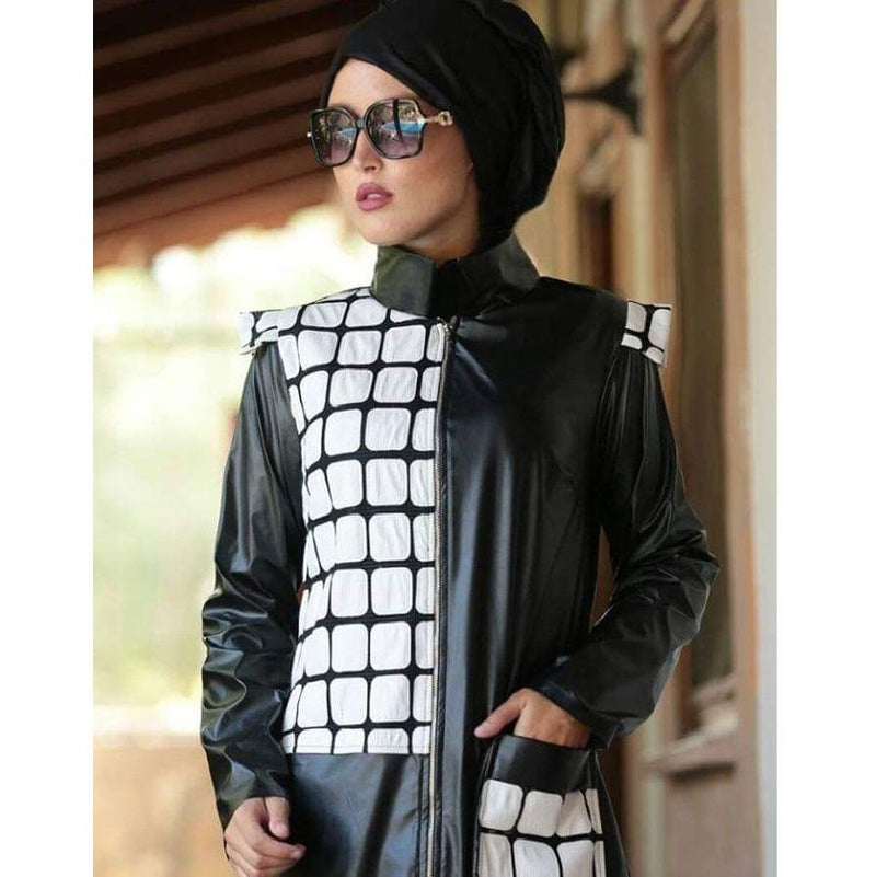 Geometric Square Faux Leather Women Dress | Starsign Fabrics
