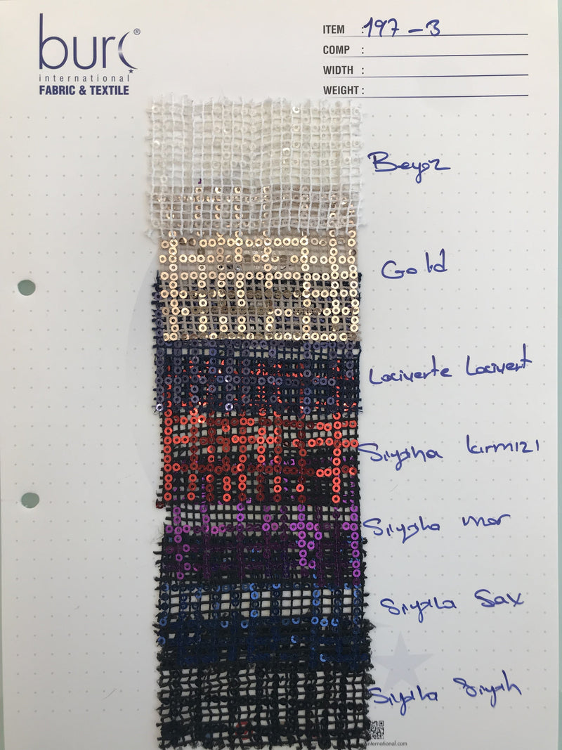 Square Design Sequin Embroidered Fabric