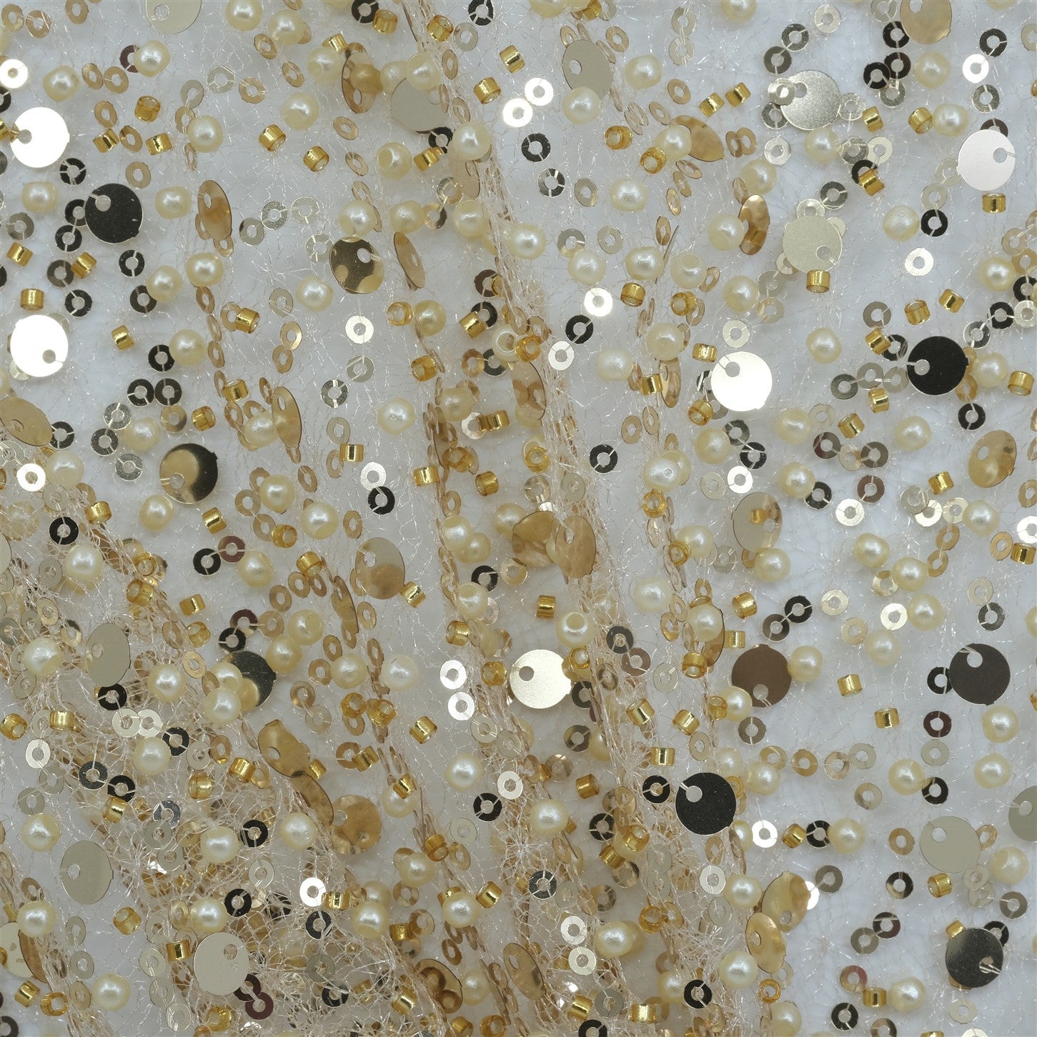 SPIDER NET TULLE FABRIC WITH SEQUINED PEARLS AND CUT BEADS