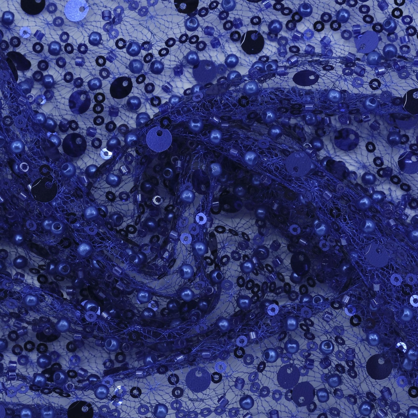 SPIDER NET TULLE FABRIC WITH SEQUINED PEARLS AND CUT BEADS