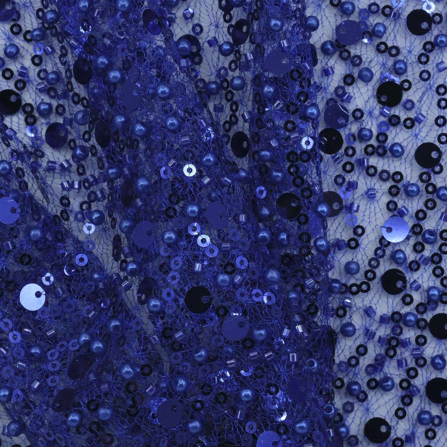 SPIDER NET TULLE FABRIC WITH SEQUINED PEARLS AND CUT BEADS