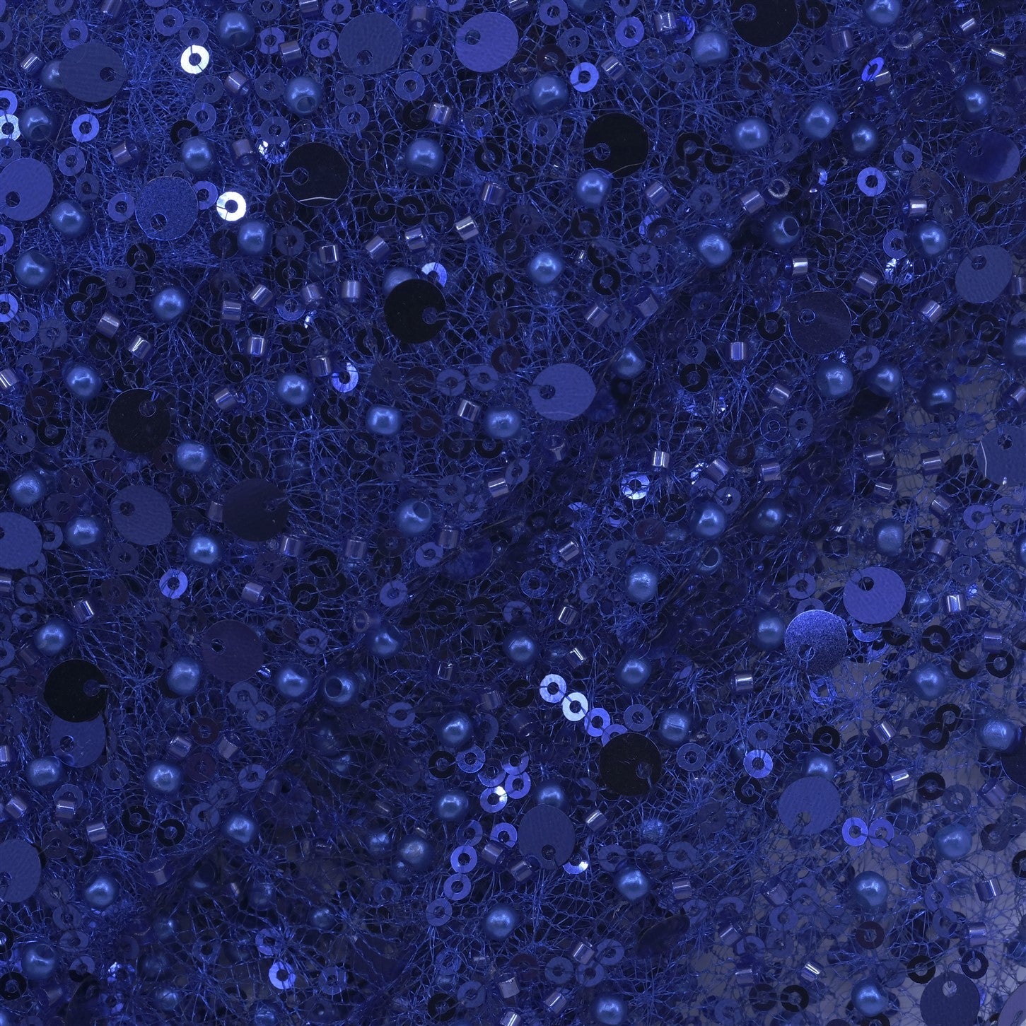 SPIDER NET TULLE FABRIC WITH SEQUINED PEARLS AND CUT BEADS
