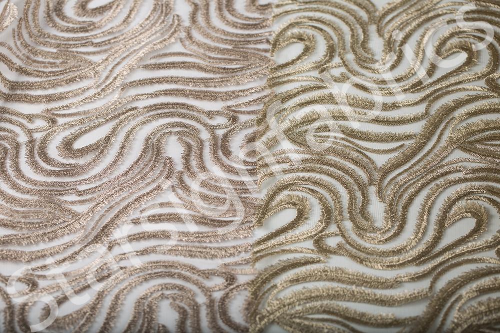 Desert Dune Design Shiny Lurex Thread Embroidered Fabric
