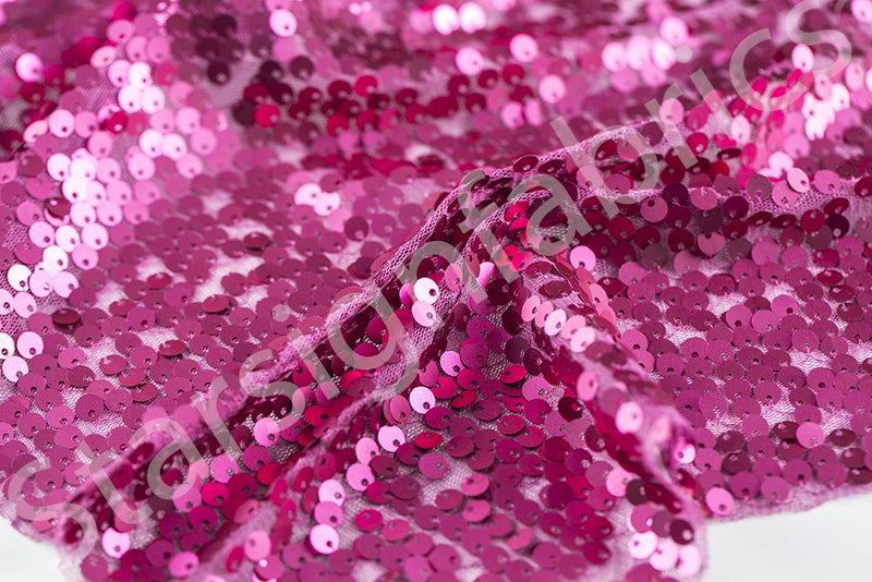 Fuchsia Sparse Sequin Embroidered Tulle Fabric | Burç Fabric