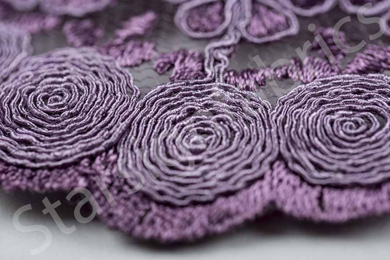Lilac Scalloped Edged Stringed Floral Embroidered Lace Fabric | Burç Fabric