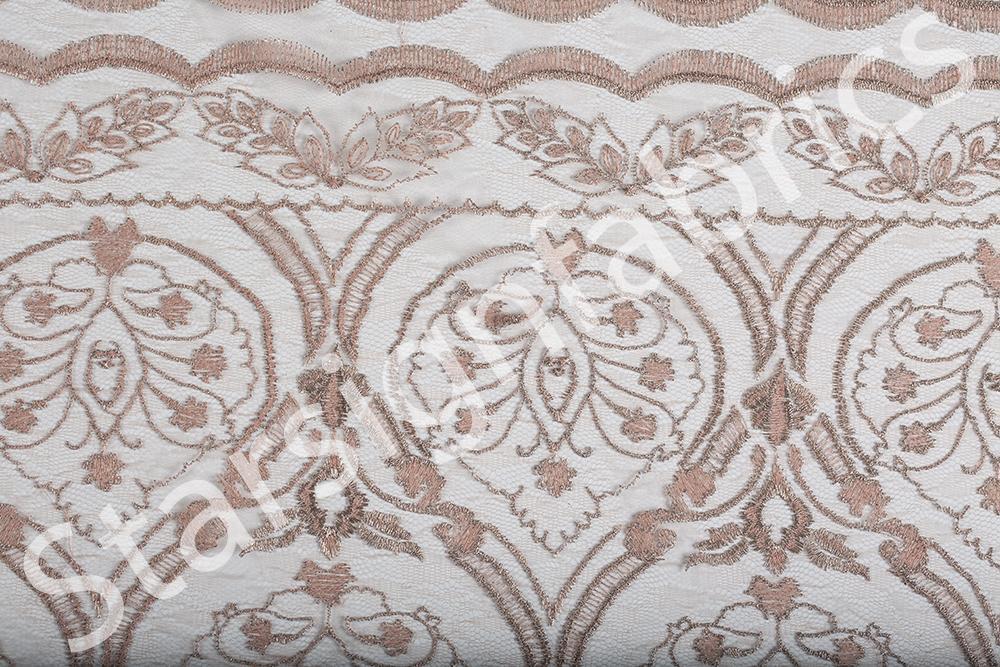 Symmetrical Embroidered Fabric with Salmon Decorative Trimmings | Burç Fabric