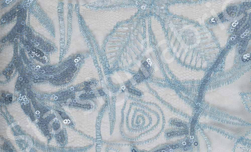 Blue Floral Embroidered Lace Fabric Geneva Style | Starsign Fabrics