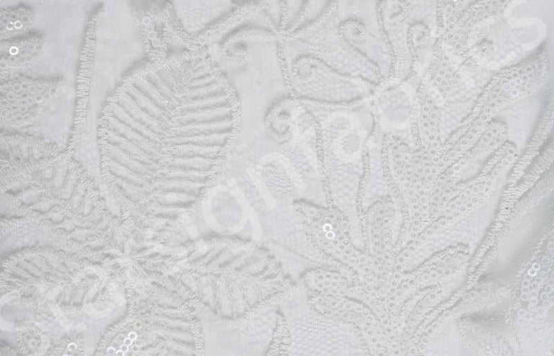 White Floral Embroidered Lace Fabric Geneva Style | Starsign Fabrics