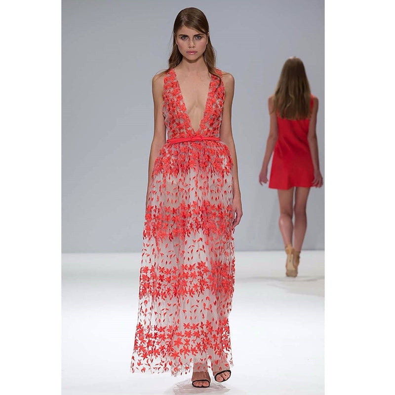 Yarn Embroidery Fabric Long V neck Dress | Starsign Fabrics
