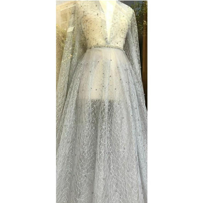 Beaded Embroidery Fabric V Neck Long Dress | Starsign Fabrics