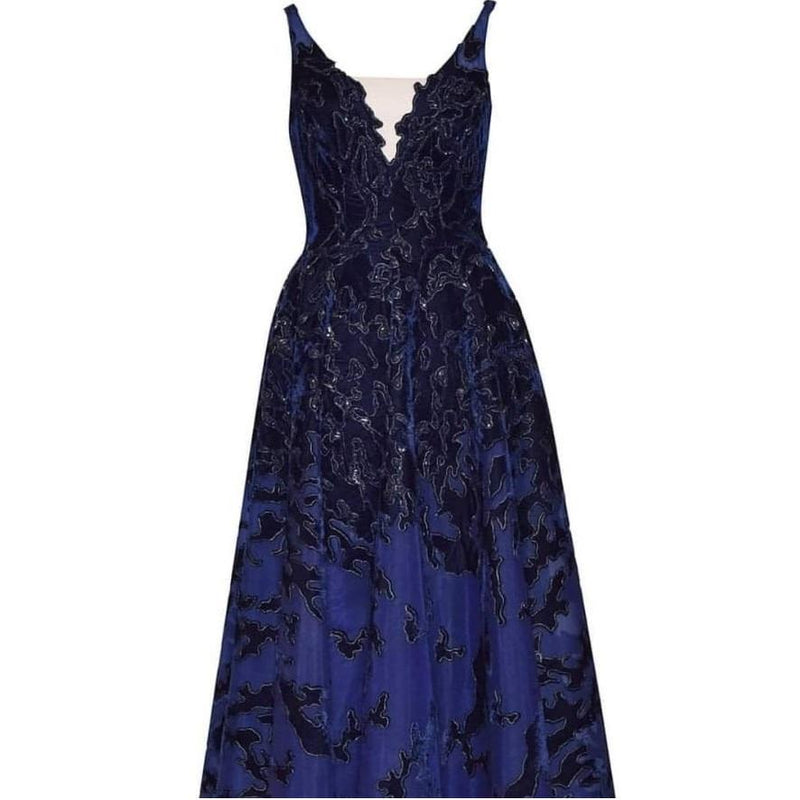 Laser Cut Velvet Mesh Embroidery Long Dress | Starsign Fabrics