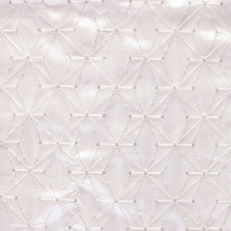 White Geometric Spider Web Design Sequin Knit Fabric | Burç Fabric