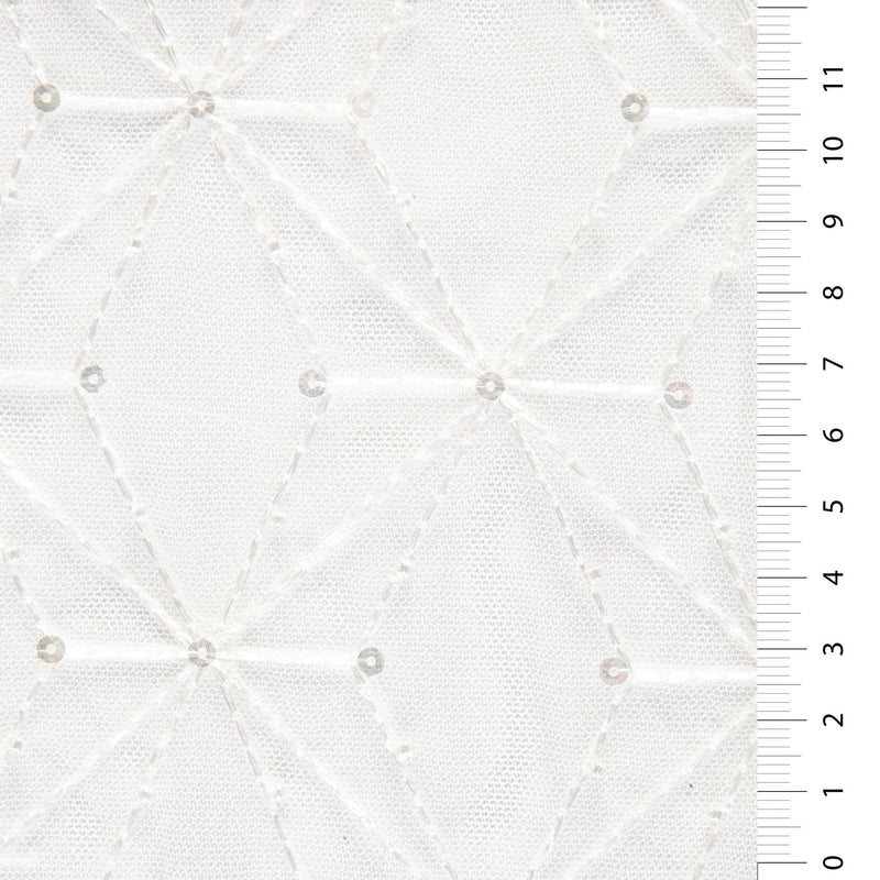 White Geo Web Design Sequin Mesh Fabric | Starsign Fabrics